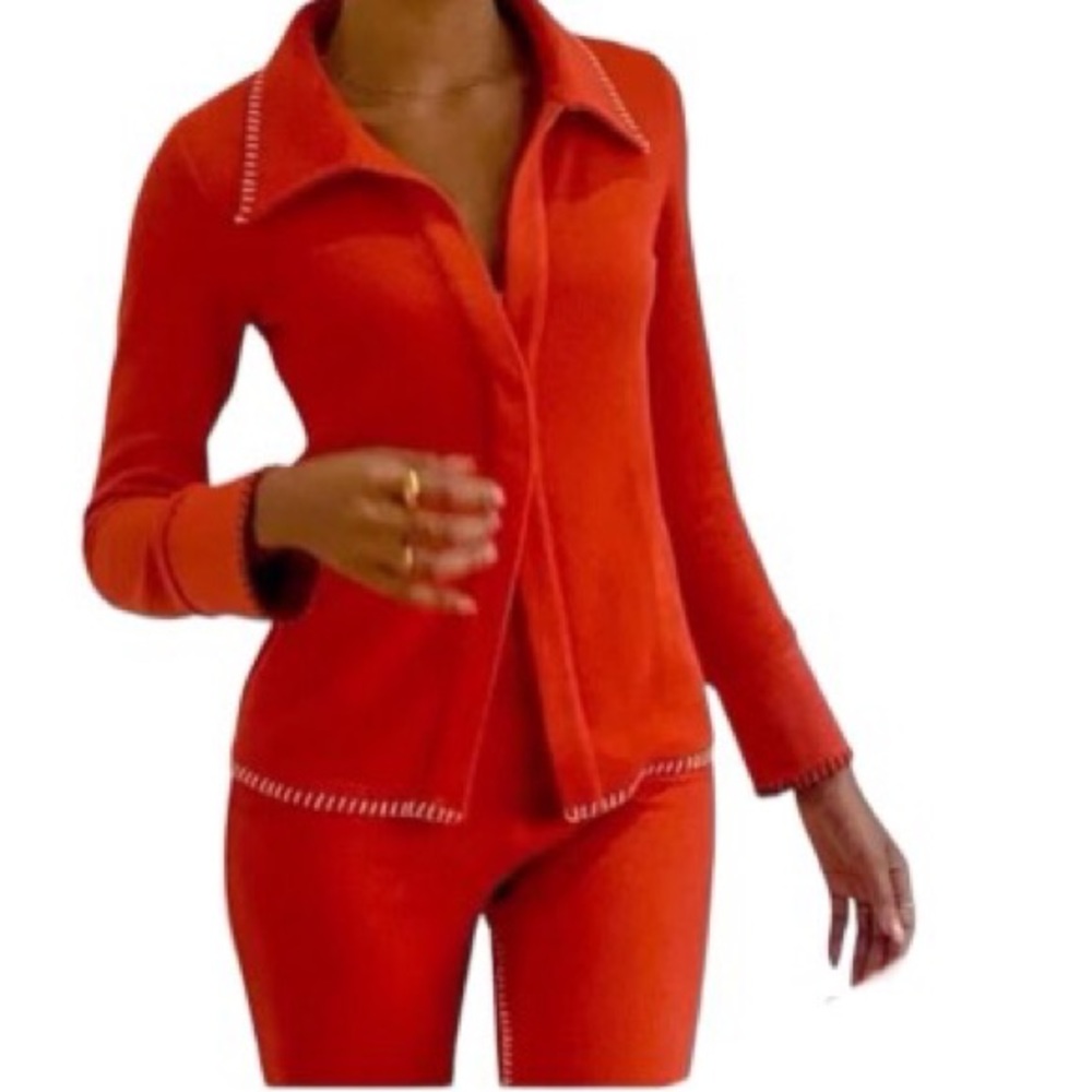New Anim Living Koza fitted knit shirt and straight leg pant set